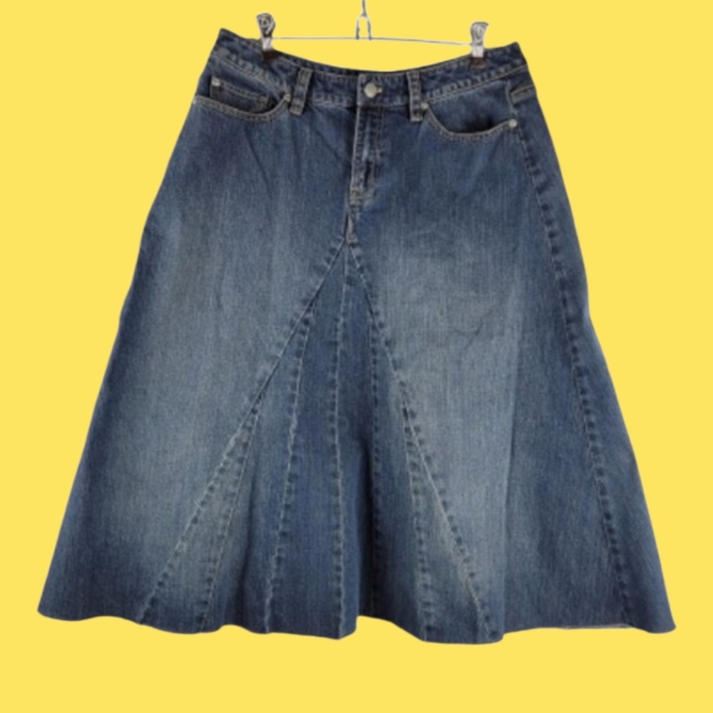 Talbots Y2K A-Line Stretch Denim Skirt 8 Boho Cowgirl Core Mid Length